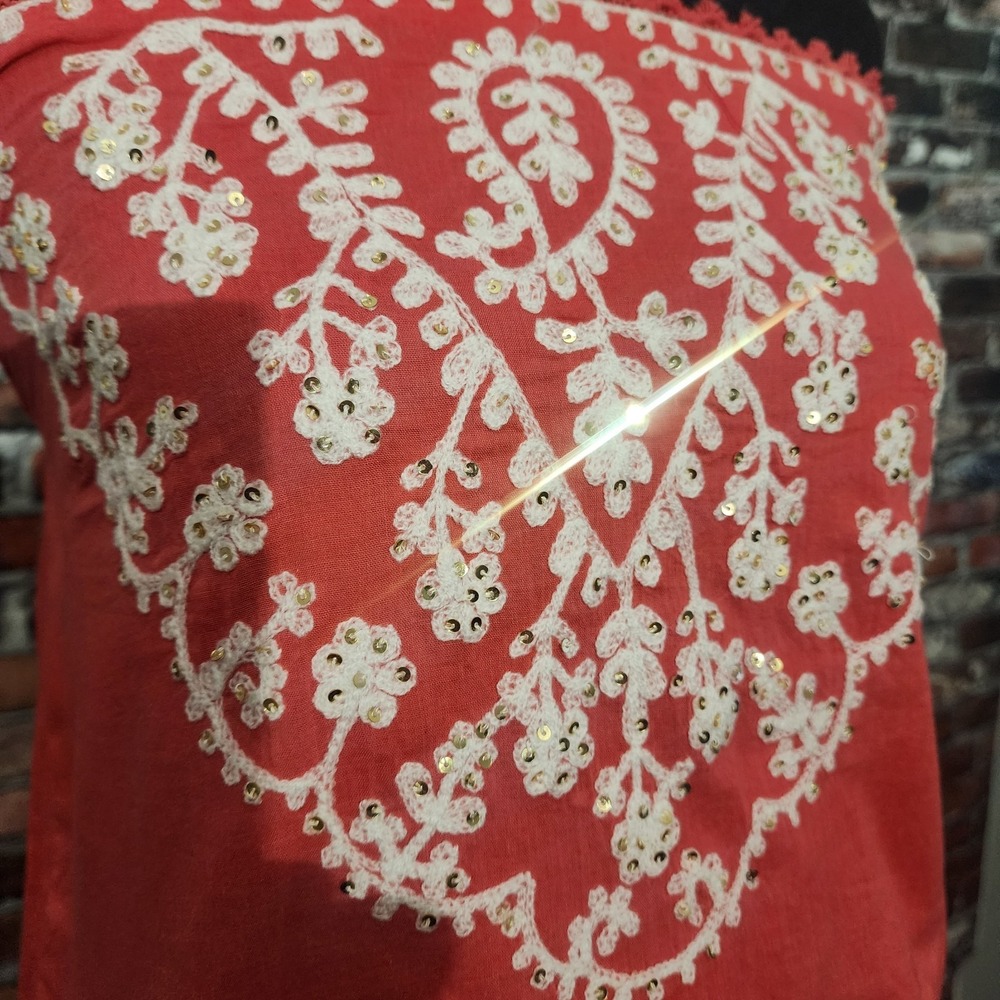 CYNTHIA ROWLEY Swim CoverUp Dress L Strapless Sequin Embroidered‎ Boho Cottage - Picture 4 of 15